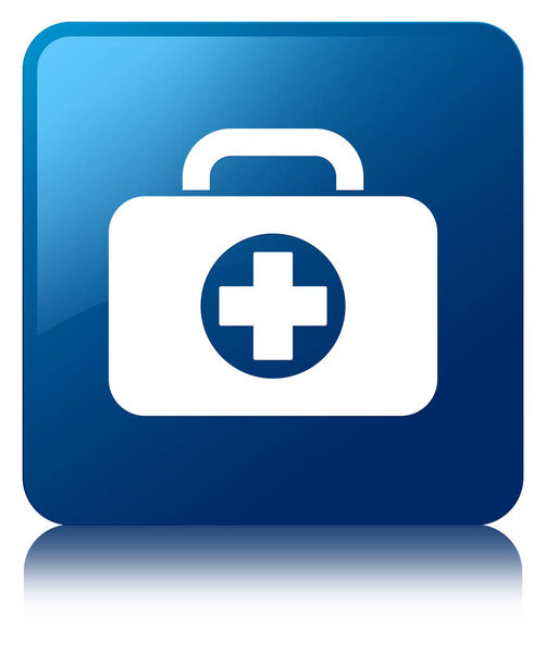 First aid kit bag icon blue square button