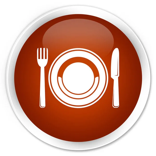 음식 접시 아이콘 프리미엄 갈색 라운드 버튼 — 스톡 사진