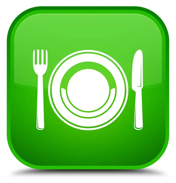 Food plate icon special green square button — Stock Photo, Image