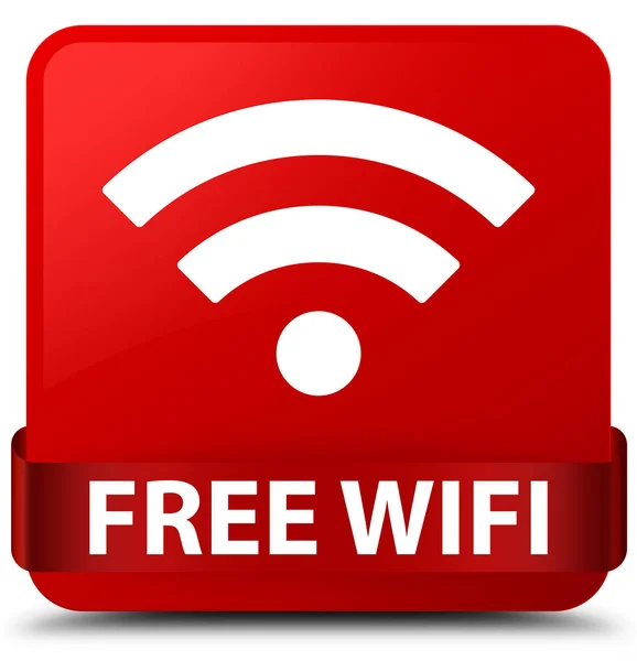 Free wifi red square button red ribbon in middle — Stock Photo, Image