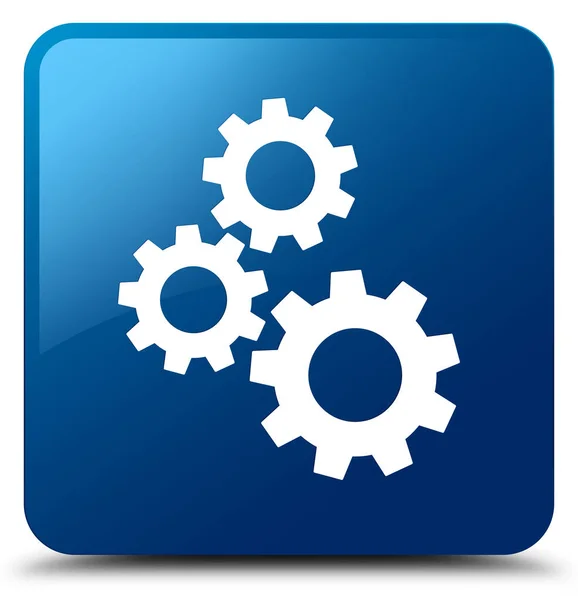 Gears icon blue square button — Stock Photo, Image