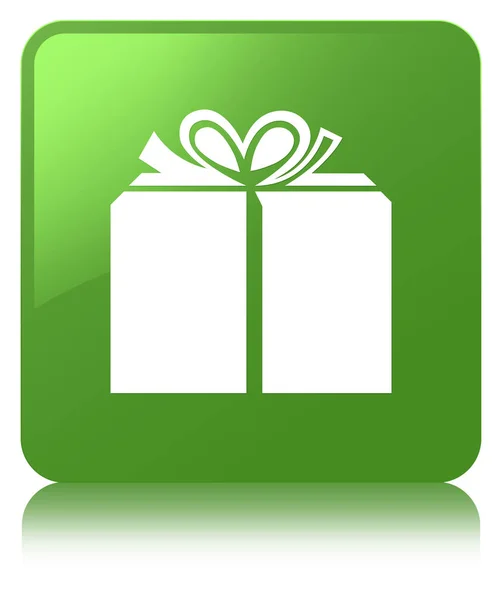 Icono de caja de regalo botón cuadrado verde suave — Foto de Stock