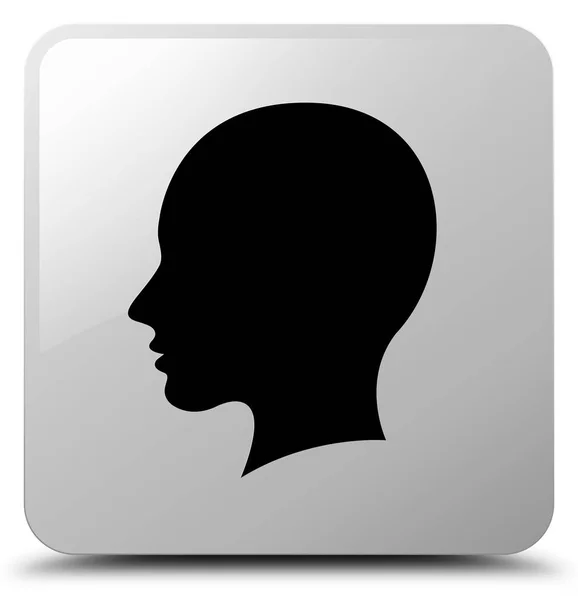 Hoofd vrouwelijke gezicht pictogram witte vierkante knop — Stockfoto