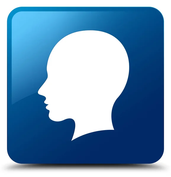 Testa femminile icona viso blu pulsante quadrato — Foto Stock