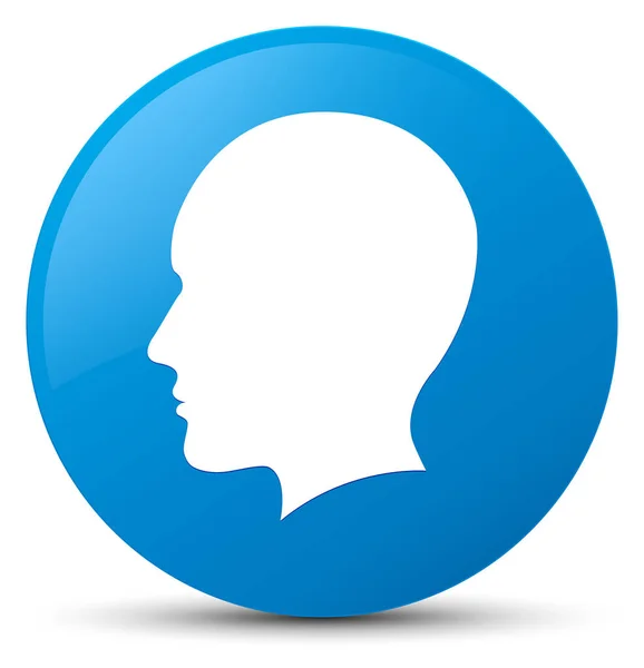 Cabeça homens rosto ícone ciano botão redondo azul — Fotografia de Stock