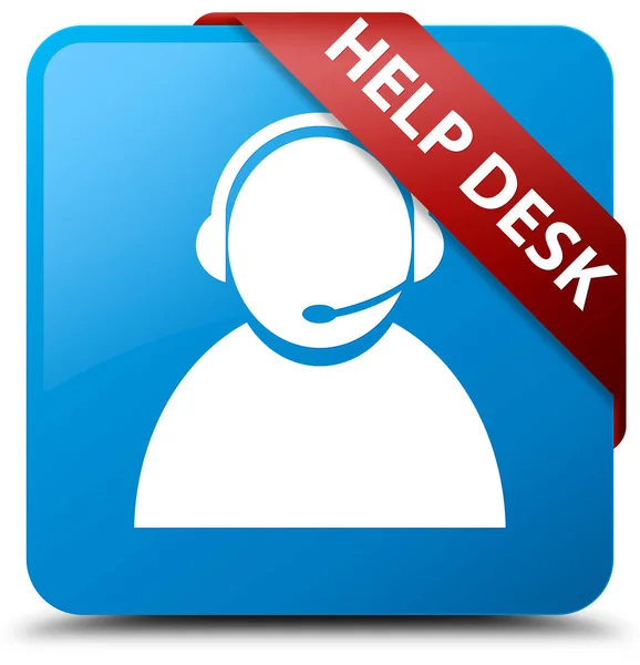 Help desk (customer care icon) cyan blue square button red ribbo