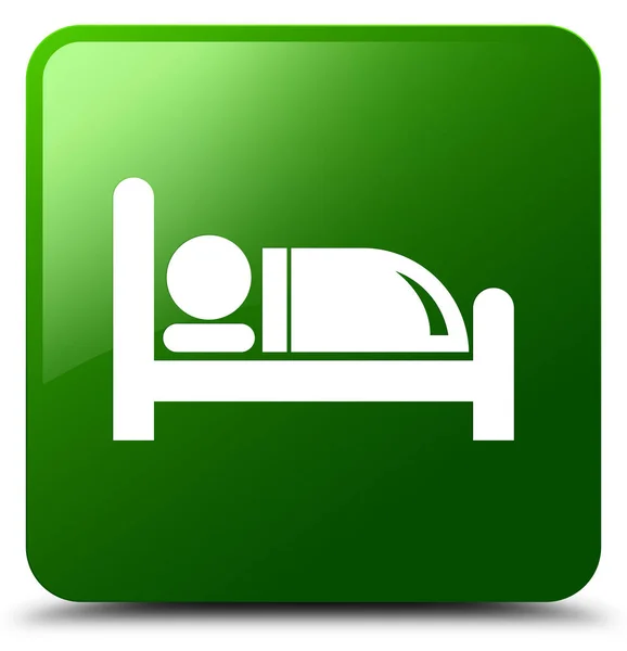 Hotelbett Symbol grüner quadratischer Knopf — Stockfoto