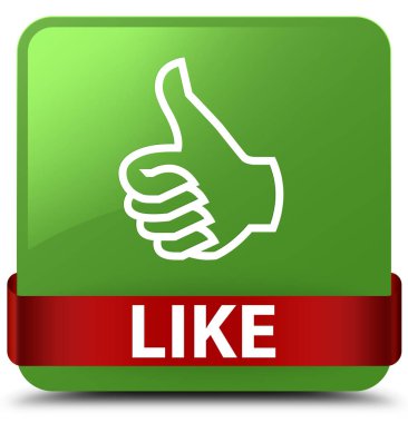 Yumuşak yeşil kare düğme kırmızı kurdele gibi ortada