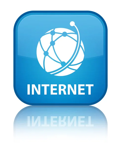 Internet (ícone de rede global) botão quadrado azul ciano especial — Fotografia de Stock