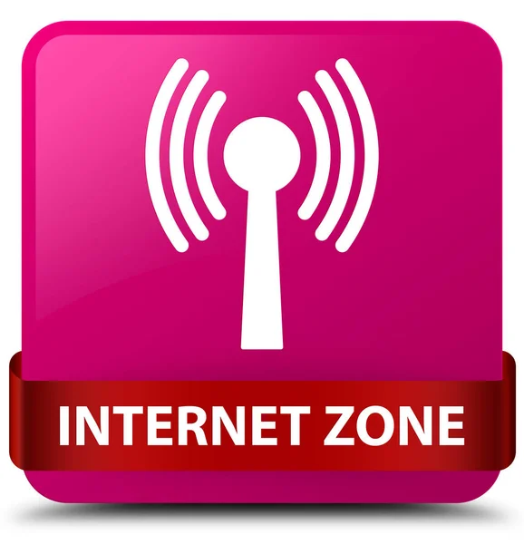 Internet zone (wlan network) pink square button red ribbon in mi — Stock Photo, Image