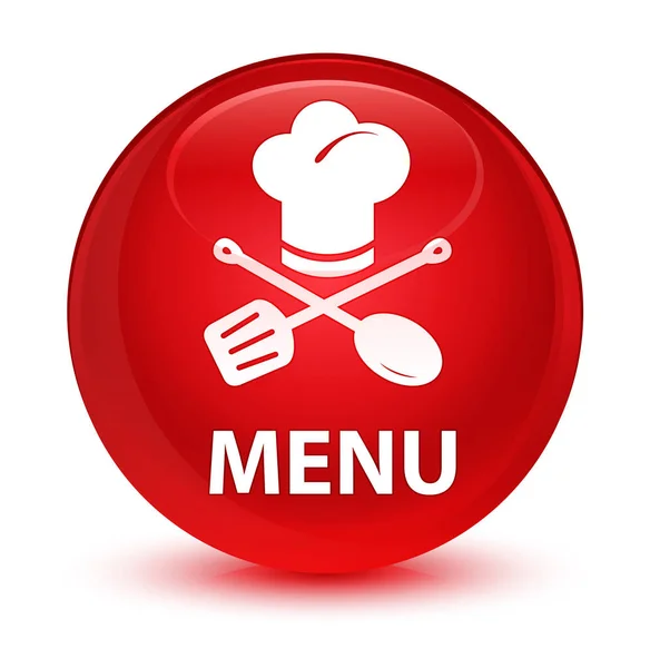 Sklovité červené kulaté tlačítko menu (ikona Restaurace) — Stock fotografie