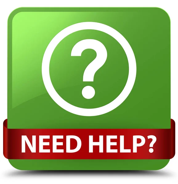 Potrzebujesz pomocy (pytanie ikona) miękki zielony przycisk kwadratowy czerwoną wstążką w — Zdjęcie stockowe