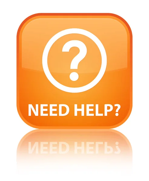 Necesita ayuda (icono de la pregunta) botón cuadrado naranja especial — Foto de Stock