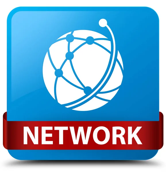 Network (global network icon) cyan blue square button red ribbon