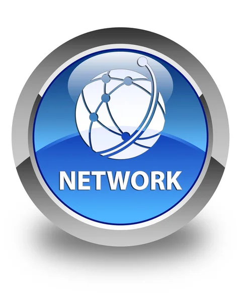 Network (globális hálózat ikon) fényes kék kerek gomb — Stock Fotó
