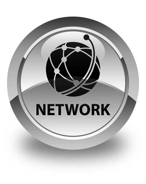 Rede (ícone de rede global) botão redondo branco brilhante — Fotografia de Stock