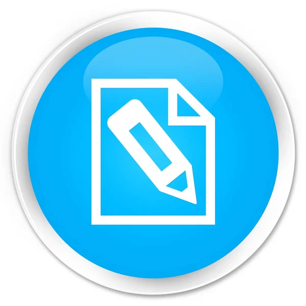 Lápiz en el icono de la página botón redondo azul cian premium — Foto de Stock