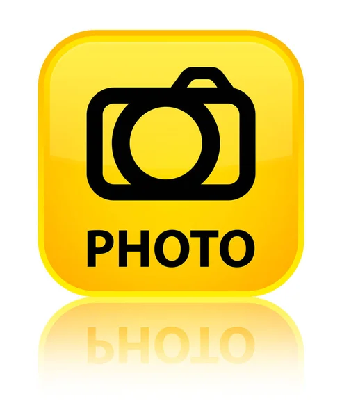 Foto (ícone da câmera) botão quadrado amarelo especial — Fotografia de Stock