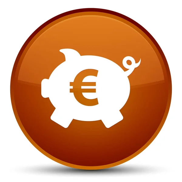 Piggy banco ícone de sinal de euro botão redondo marrom especial — Fotografia de Stock
