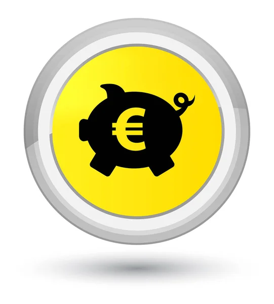 小猪银行欧元符号图标黄金黄色圆按钮 — 图库照片