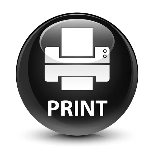 (Ikona drukarki) szklisty czarny okrągły przycisk Drukuj — Zdjęcie stockowe