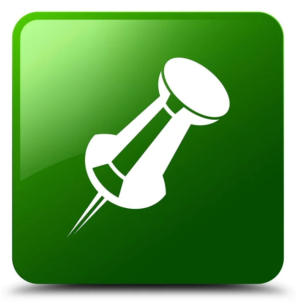 푸시 핀 아이콘 녹색 사각형 버튼 — 스톡 사진