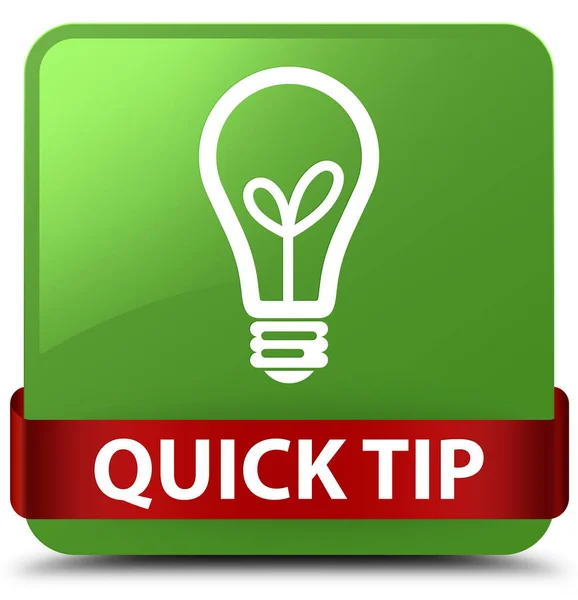 Quick tip (bulb icon) soft green square button red ribbon in mid — Stock Photo, Image