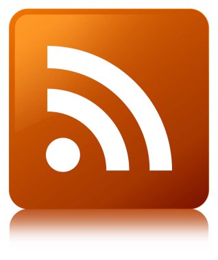 RSS simgesi kahverengi kare düğme
