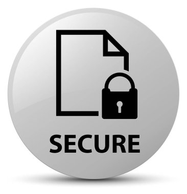 Güvenli (Belge sayfa asma kilit simgesi) beyaz yuvarlak düğmesi