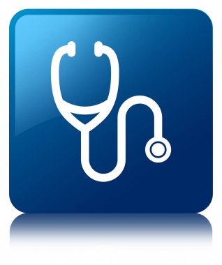 Stetoskop simgesi mavi kare düğme