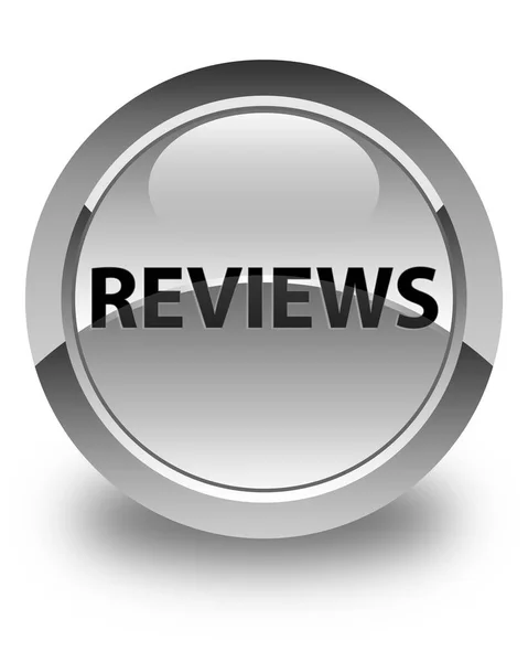 Reviews glossy white round button — Stock Photo, Image