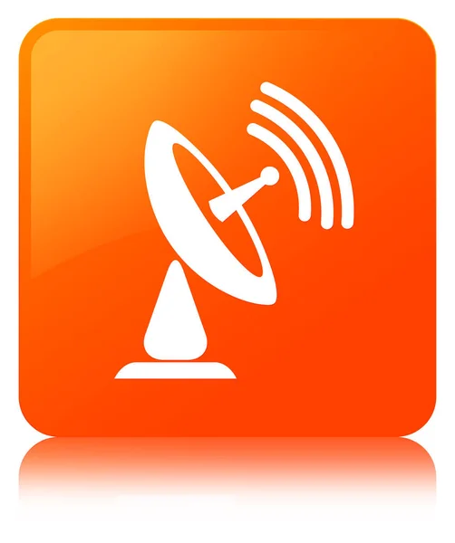 Ícone de antena parabólica botão quadrado laranja — Fotografia de Stock