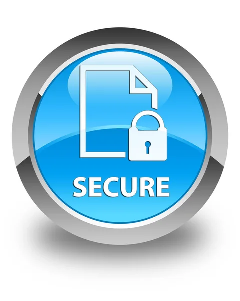 Secure (document page padlock icon) glossy cyan blue round butto — Stock Photo, Image