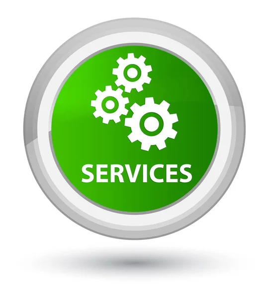 Serviços (ícone de engrenagens) botão redondo verde principal — Fotografia de Stock