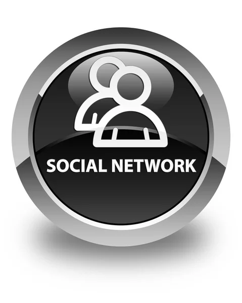 Соціальна мережа (піктограма групи) глянцева чорна кругла кнопка — стокове фото