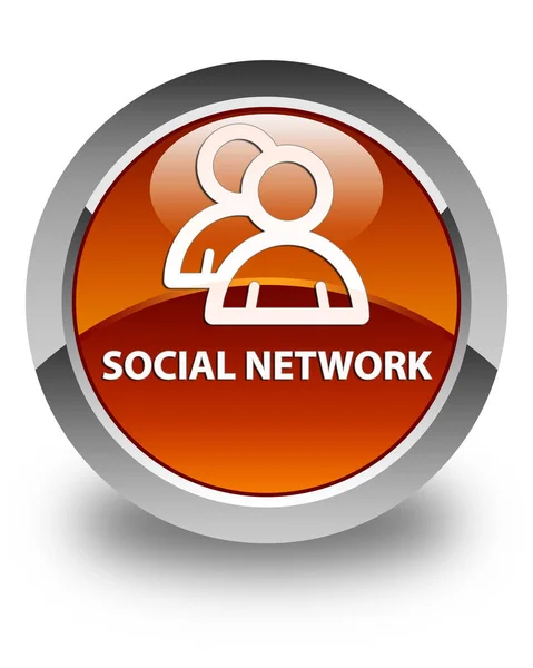 Social network (icona di gruppo) pulsante rotondo marrone lucido — Foto Stock