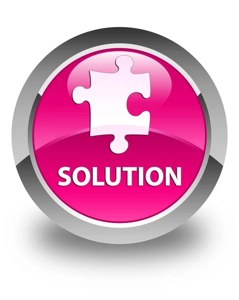 Solução (ícone de quebra-cabeça) botão redondo rosa brilhante — Fotografia de Stock
