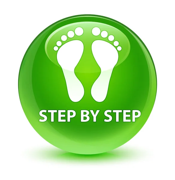 Schritt für Schritt (Fußabdruck-Symbol) glasiger grüner runder Knopf — Stockfoto