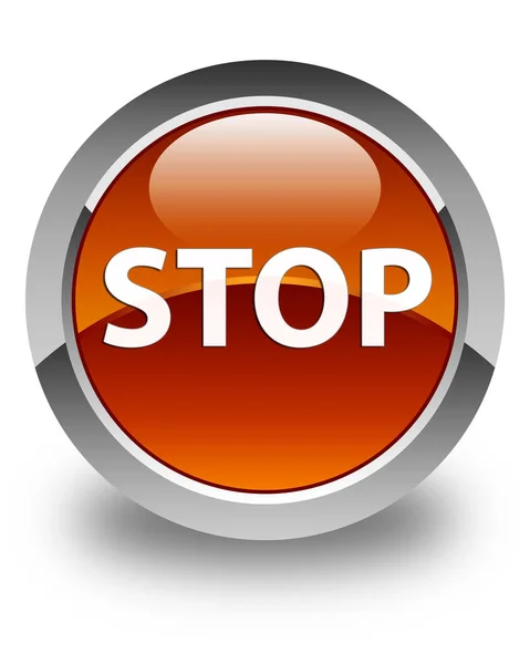 Błyszczące brązowy okrągły przycisk Stop — Zdjęcie stockowe