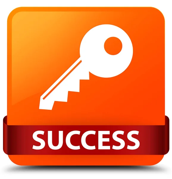 Úspěch (ikona klíče) oranžové čtvercové tlačítko červenou stuhou uprostřed — Stock fotografie