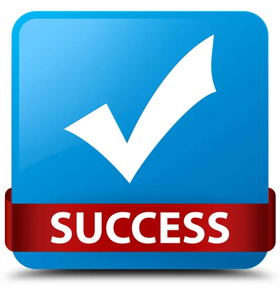 성공 (아이콘 확인) 미시건에서 시안색 파란색 사각형 버튼 레드 리본 — 스톡 사진