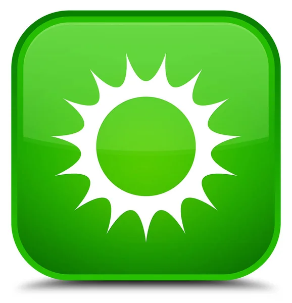 Ícone de sol botão quadrado verde especial — Fotografia de Stock