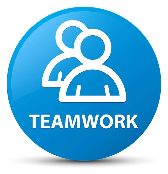 Trabalho em equipe (ícone de grupo) botão redondo azul ciano — Fotografia de Stock