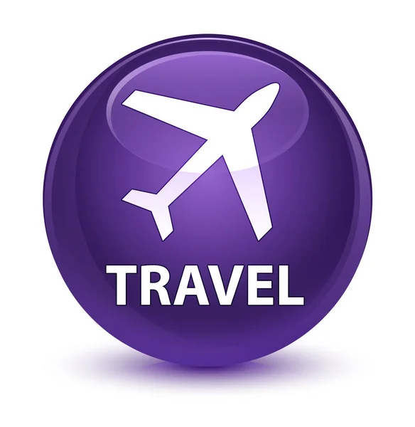 Viagem (ícone de avião) botão redondo roxo vítreo — Fotografia de Stock