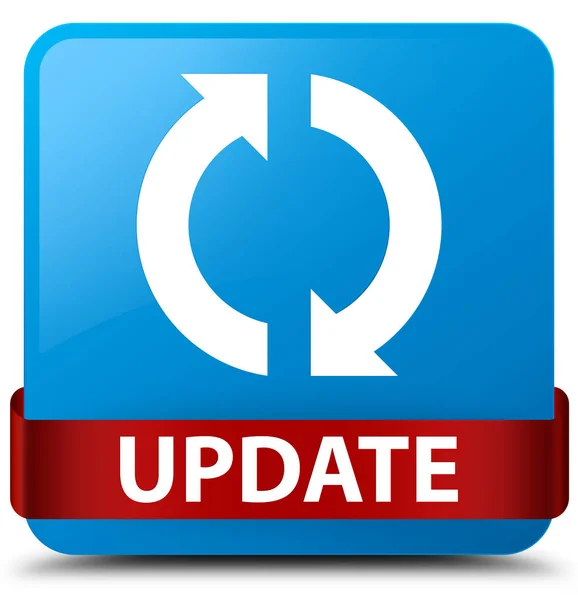 Update cyan blue square button rotes Band in der Mitte — Stockfoto