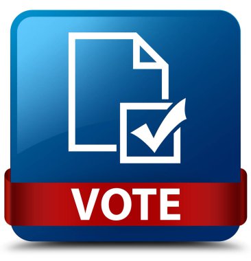 Oy (anket simgesi) mavi kare düğme kırmızı kurdele orta