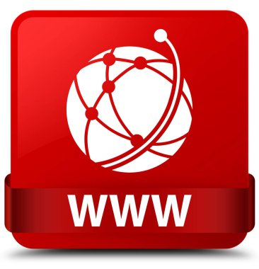 Www (küresel ağ simgesini) kırmızı kare düğmesini kırmızı kurdele orta