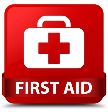 İlk yardım kırmızı kare düğmesini kırmızı kurdele orta