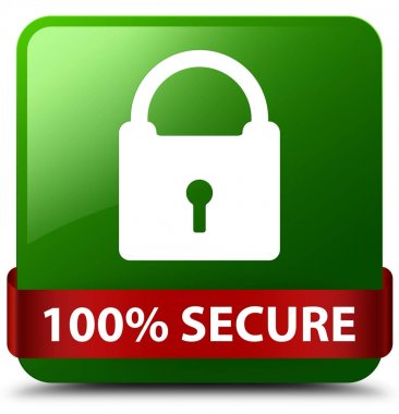% 100 güvenli yeşil kare düğmesini kırmızı kurdele orta