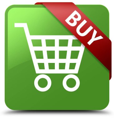 Yumuşak yeşil kare düğme kırmızı kurdele köşesindeki satın